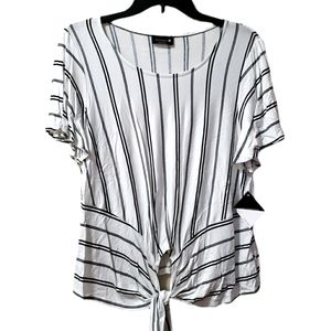 PAPEROC Women's Tie Front Black Striped XL Top